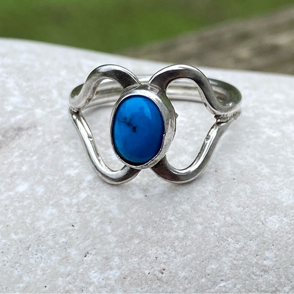 Vintage Genuine Turquoise silver ring size 7 - Picture 4 of 11